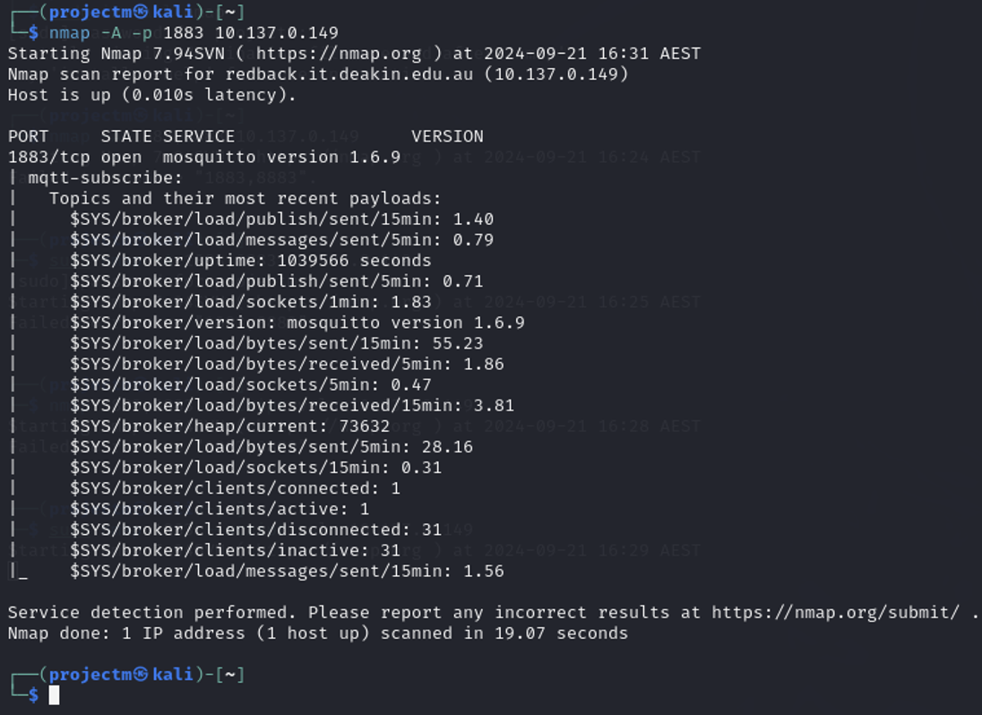 Aggressive Scan of 1883 MQTT Port