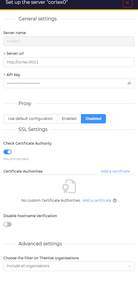 The cortex server name/instance