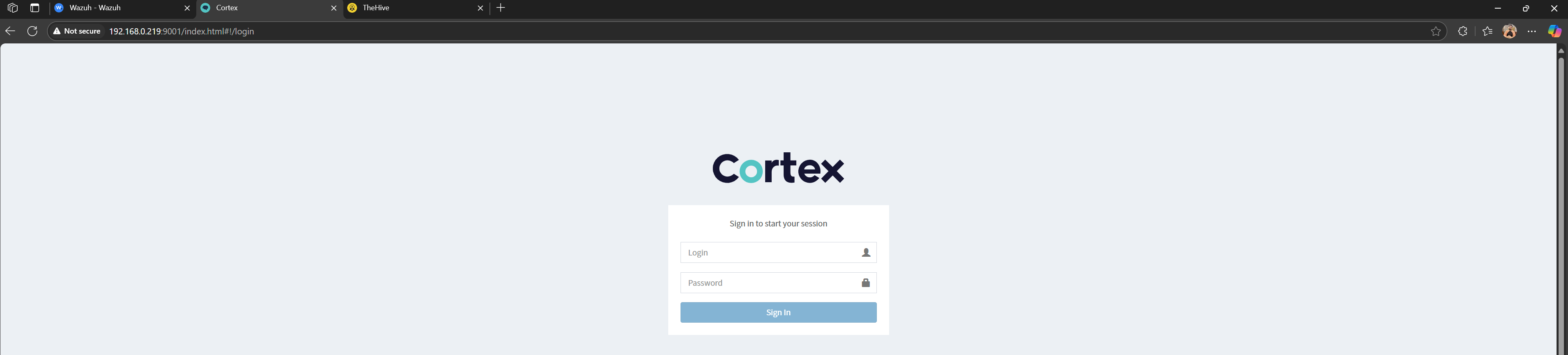 cortex login screen