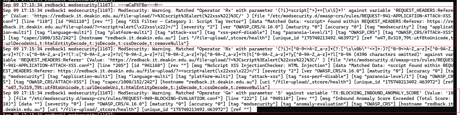 ModSecurity alerts