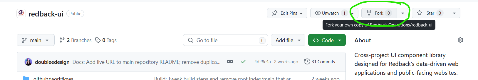 Screenshot of how to fork a repo