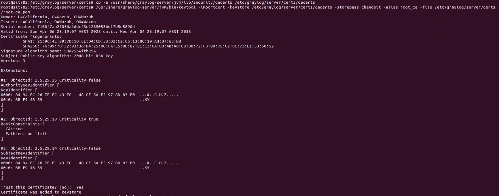 JVM Truststore Import Success