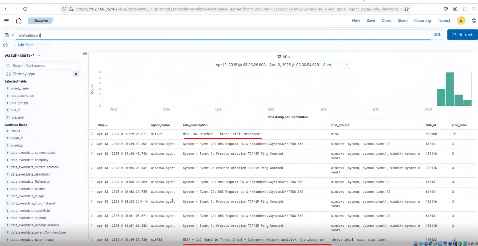 JSON alert from MISP