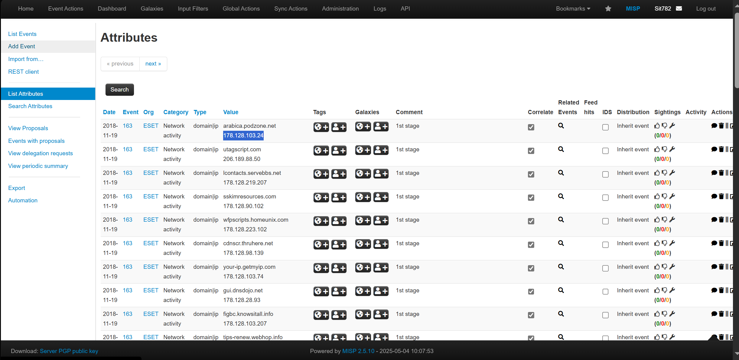 MISP Attribute page showing 178.128.103.24
