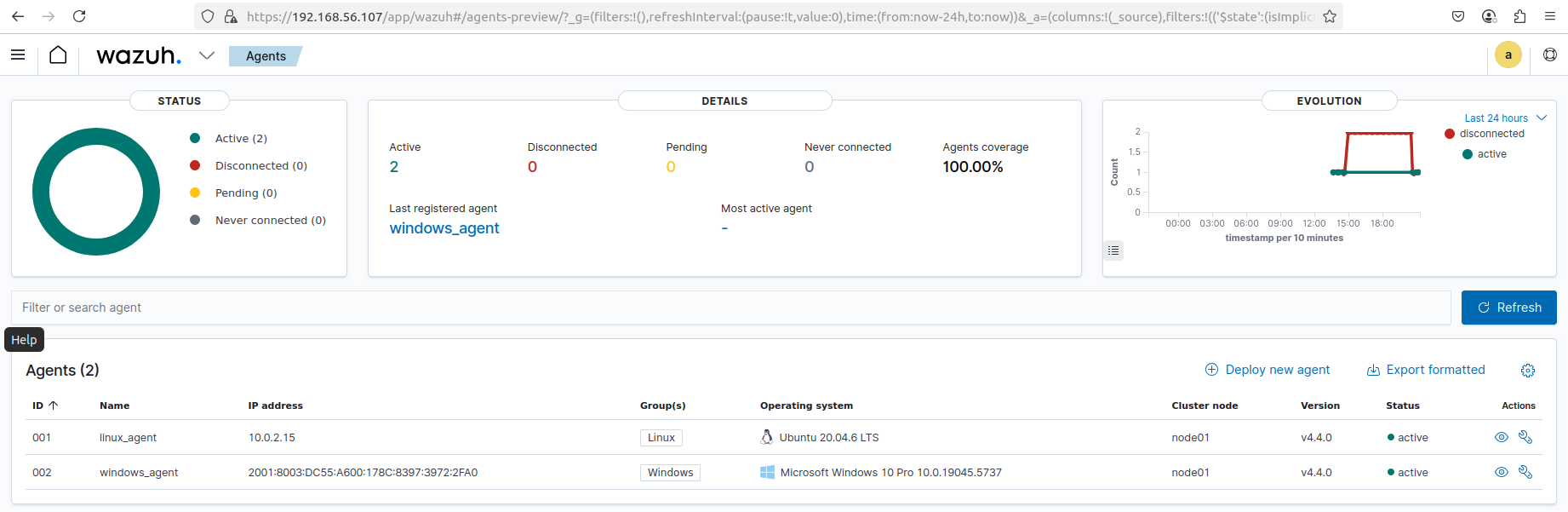 Wazuh agent status on dashboard