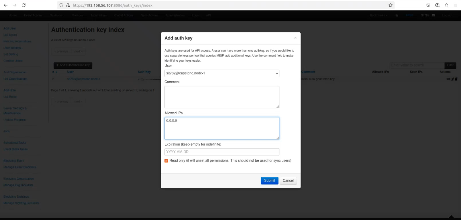 auth-key for MISP