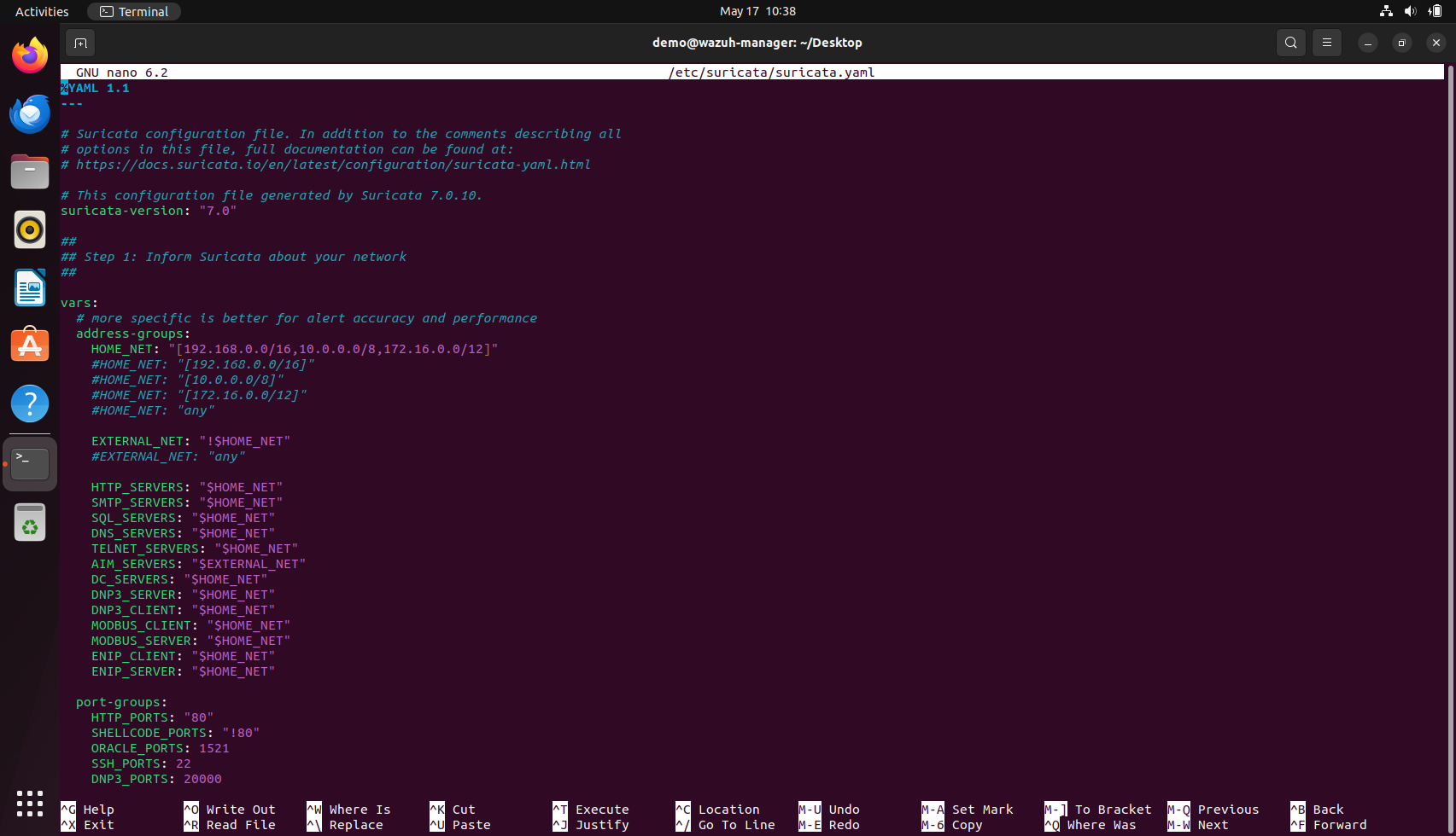 Screenshot of suricata yaml file
