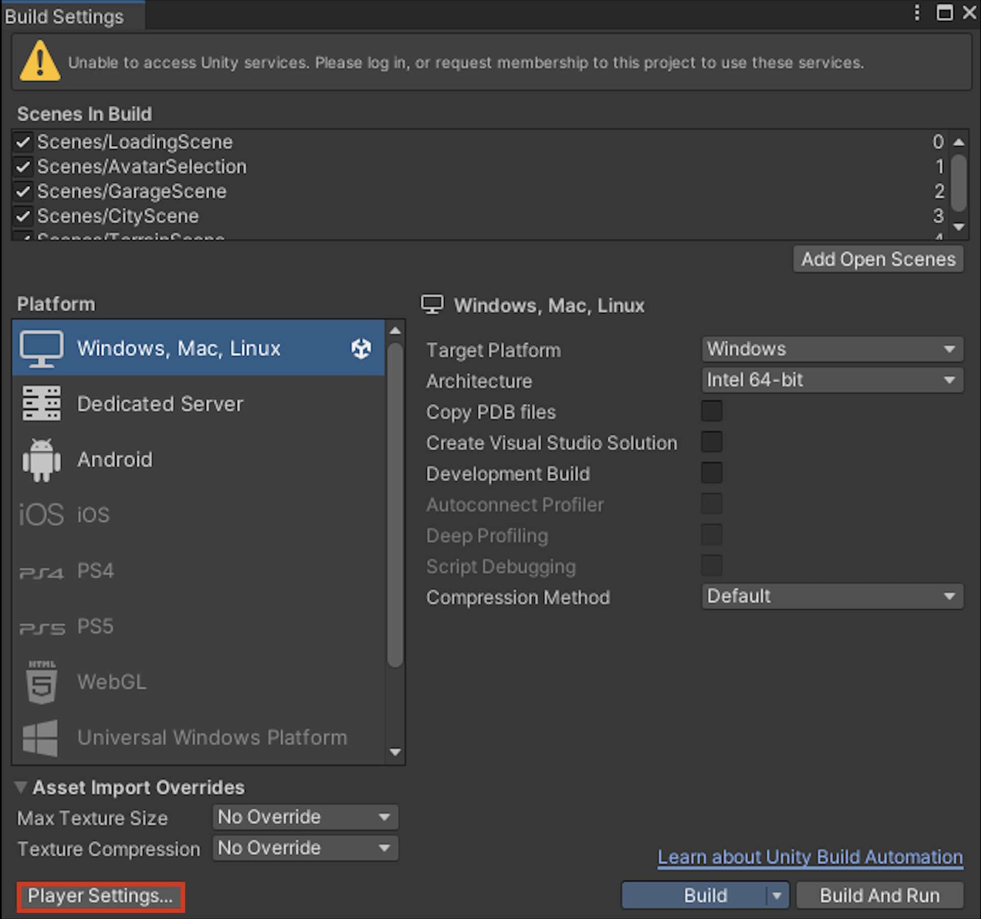 Unity player settings