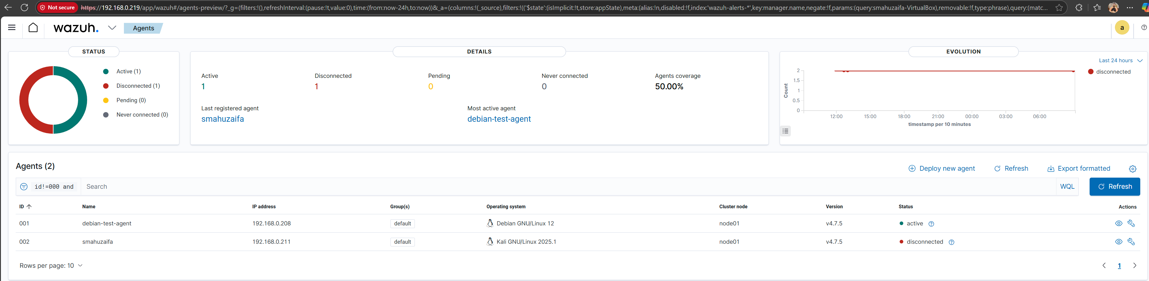 Wazuh agent page
